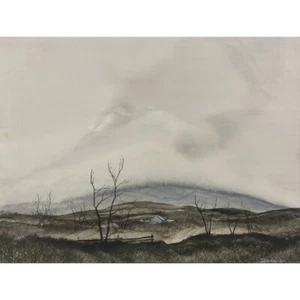 Vintage Realist Winter Landscape (Drybrush Oil on Mylar)/Brandywine School - Picture 1 of 6