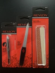 LOT OF 3  REVLON Nail Care Tools - Nail File, Slant Tweezer & Emery Board New - Picture 1 of 5