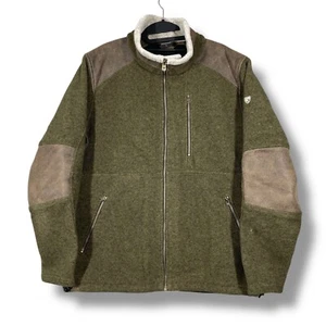 Kuhl Alpenwurx Fleece Jacket Mens Large Green Thumbhole Sherpa Faux Leather - Picture 1 of 9