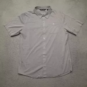 Travis Mathew Shirt Men's Large Grey Striped Short Sleeve Button Up Golf Adult - Picture 1 of 6