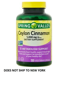 Spring Valley Ceylon Cinnamon Dietary Vegan Supplement 1,200Mg 120 Count New - Picture 1 of 7