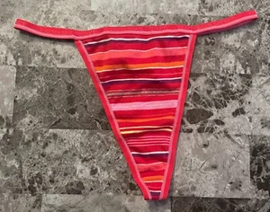NWOT VICTORIA'S SECRET L RED PINK STRIPE COTTON VINTAGE RARE V STRING PANTIES - Picture 1 of 4