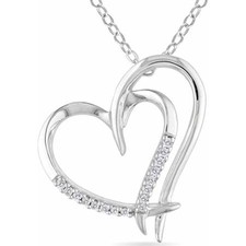 Heart Pendant, 18" Valentine's Day Gift Diamond Accent 10K White Gold Over Open