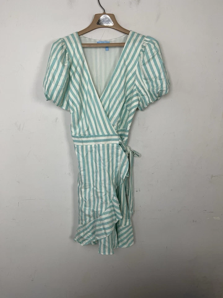 Draper James Womens Dress Small Travel Puff Sleeve Resort Wrap Beachy Linen Mini - Image 1 of 4