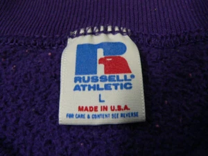 VTG 80s 1987 T SHIRT SzL RUSSELL ATHLETIC EAGLE SWEAT PURPLE USA MADE VOLLEYBALL - Picture 1 of 4