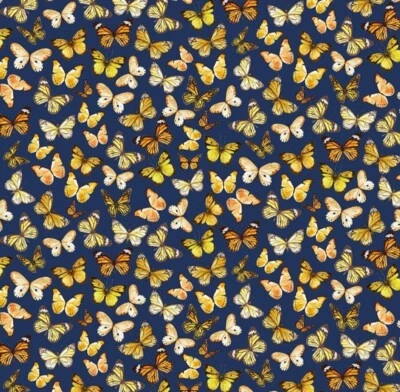 Timeless Treasures Sunflower Farm Blue Butterfly Cotton Fabric by The Yard - Image 1 of 3