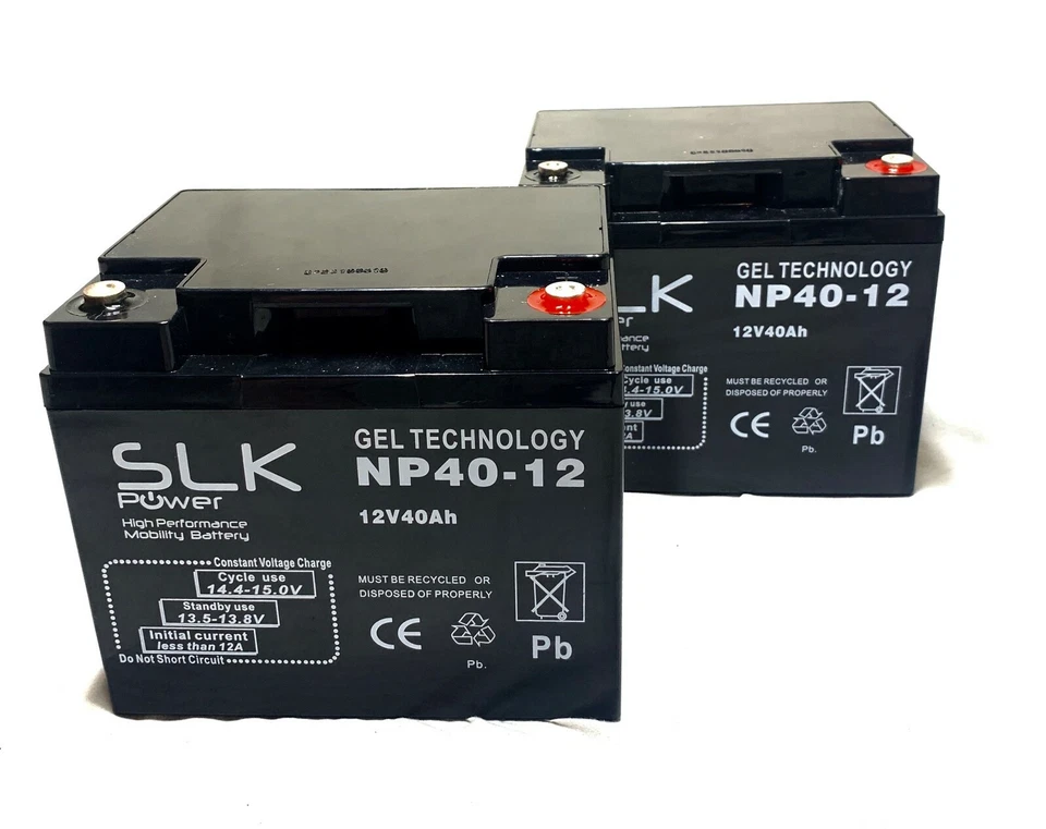 SLK POWER 2 x 12v 40AH AGM/GEL MOBILITY SCOOTER BATTERIES AS 42AH 44AH 45AH 50AH BATTERIES