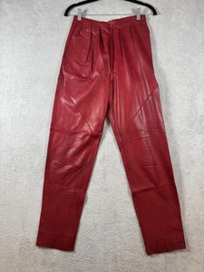 Vintage Polly Edwards Lederhose Damen klein rot High Waist Plissee 80er - Bild 1 von 10