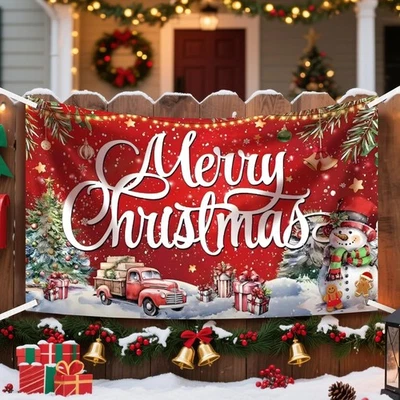 Large Merry Christmas Banner Decorations - 72x44 Inch Red Outdoor Christmas Sign - Image 1 of 4