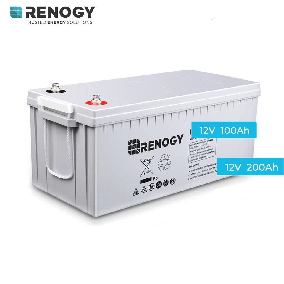 Renogy Deep Cycle AGM Battery Rechargeable 12V 100Ah/200Ah For RV Solar Marine - Image 1 of 1
