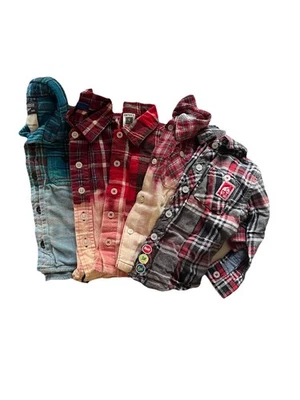 Lote de 5 camisas de franela a cuadros bebés niños abotonadas recicladas 9-12 Osh Kosh Carters Foto 1 de 4