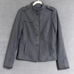 Vintage Gap Jacket 6 Tall Gray Wool Blend Military Coat Ruffle Fall Winter y2k - Picture 1 of 11