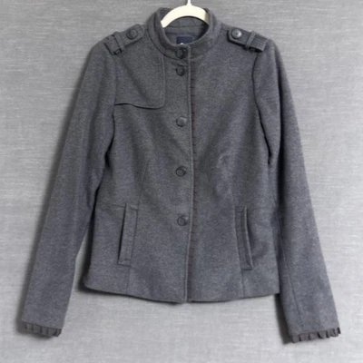 Vintage Gap Jacket 6 Tall Gray Wool Blend Military Coat Ruffle Fall Winter y2k - Image 1 of 4