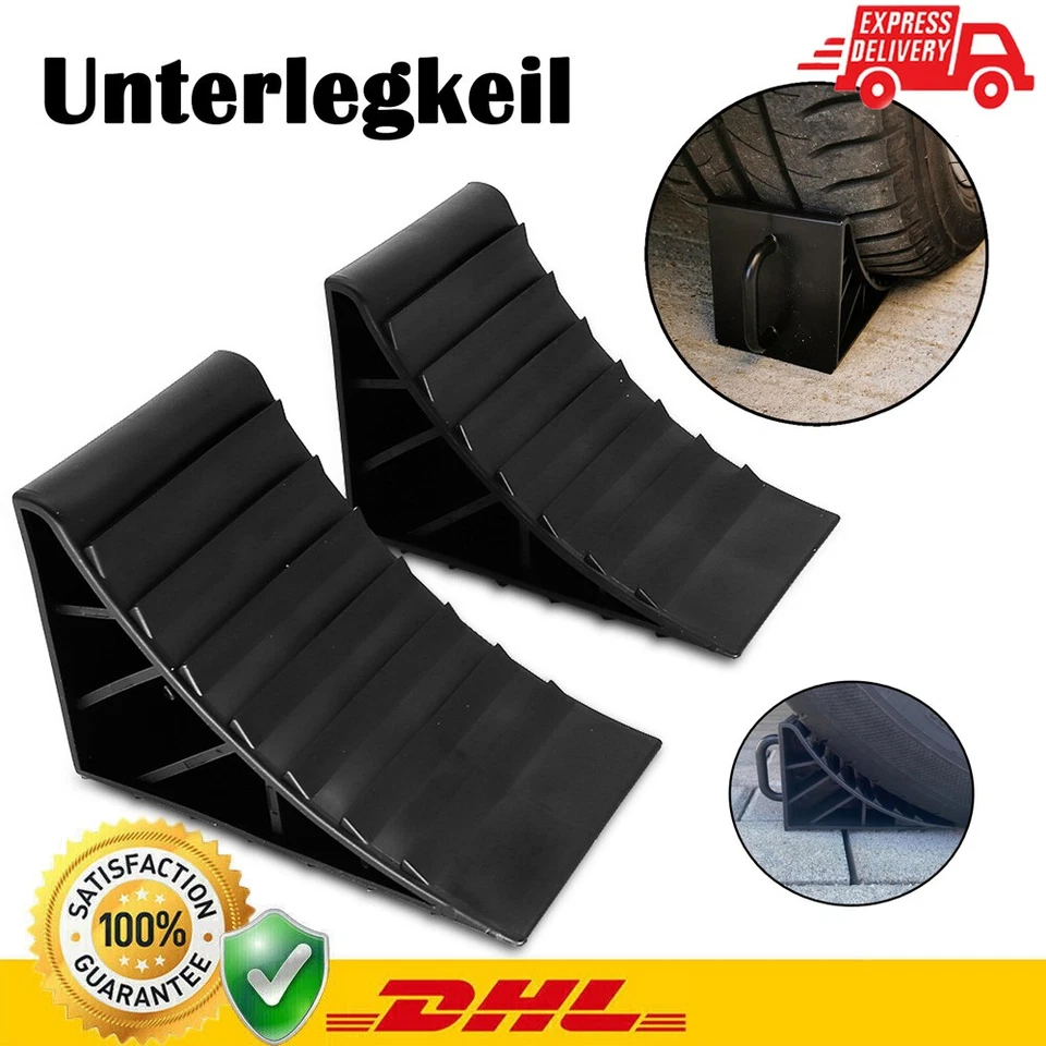 2 x Unterlegkeil mit Griff Hemmschuhe Bremskeile Anhänger PKW Stütze Radkeil DHL - Bild 1 von 4