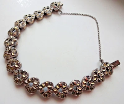 "Brazalete de eslabones de tenis corazones de marcasita de plata esterlina Art Deco de colección 7,5""" Foto 1 de 4