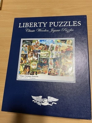 Liberty Puzzles Classic Wood Jigsaw Vintage Christmas Postcards 1 pc missing - Image 1 of 4