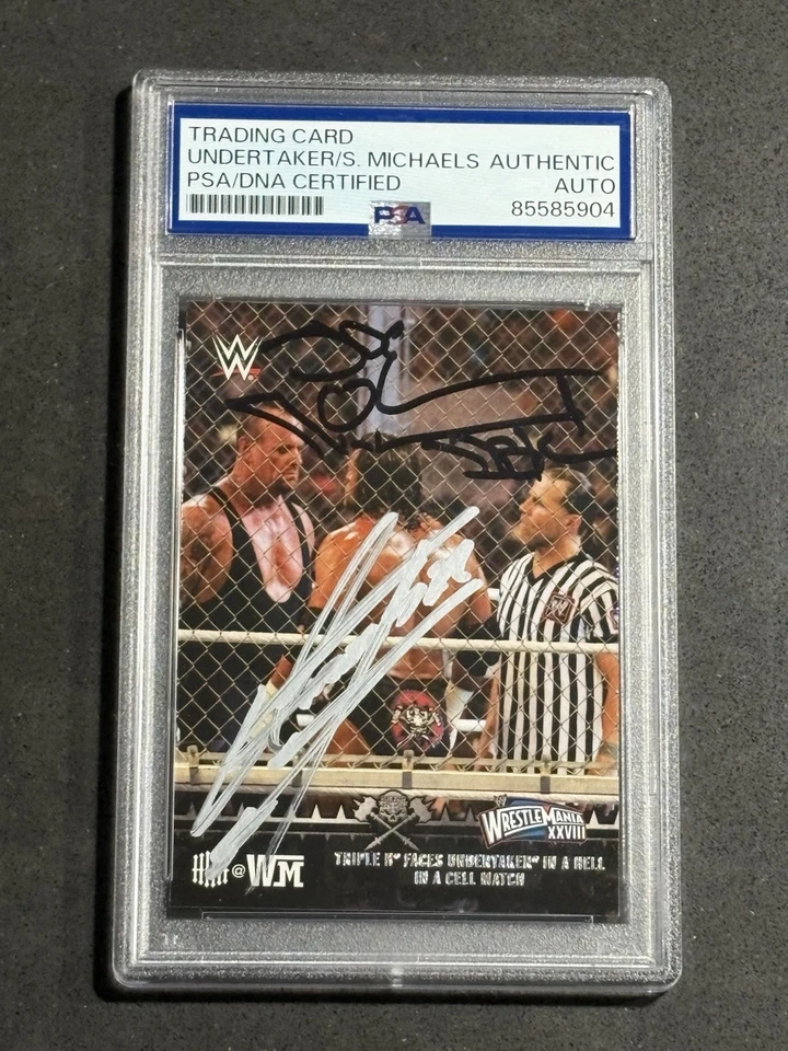 THE UNDERTAKER & SHAWN MICHAELS 2015 TOPPS WWE DUAL SIGNED AUTO CARD PSA/DNA - Image 1 of 2