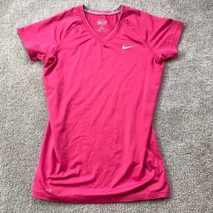 Nike Pro Combat Tee Women's Large Pink Fitted Dri-FIT T-Shirt V-neck - Picture 1 of 6