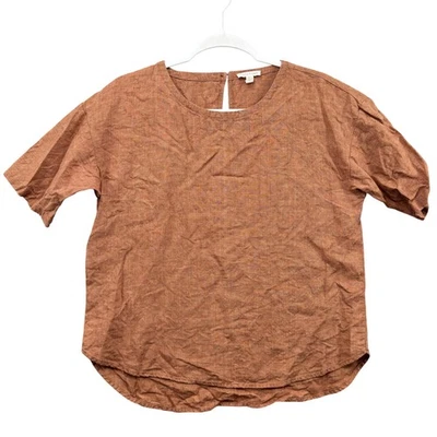 Eileen Fisher Linen Short Sleeve Shirt Womens XS Brown Orange Organic Boxy - Image 1 of 4