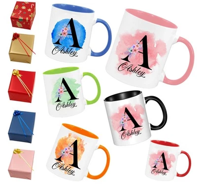 Personalised Name and Initial Coloured Inside & Handle Mug Coffee Cup Gift