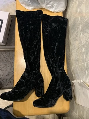 Женские сапоги для стирки белья хиппи Bali размер 7,5 измельченный бархат черные выше колена каблук 3 дюйма - Изображение 1 из 4