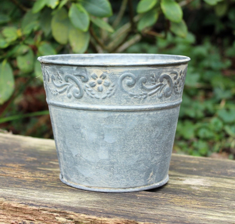 Blumentopf Pflanzgefäß Zink Übertopf Nostalgie Shabby Pflanztopf Landhaus Garten - Bild 1 von 4