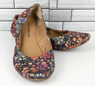 Lucky Brand Emmie Ballet Planos Mujer 8.5M Negro Floral Ligero Zapato Sin Cordones Foto 1 de 4