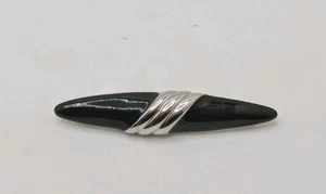 Vintage Midcentury signierte Monet silberfarbene schwarze Emaille Stab Brosche Anstecknadel 2,5" - Bild 1 von 4