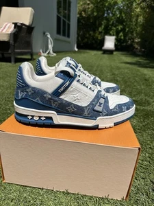 Louis Vuitton LV Trainer Monogram Denim White Blue - Size 8.5 - Picture 1 of 16