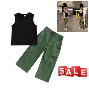Toddler Baby Girl Clothes Set Kids Sleeveless T-shirt Top Pants Trousers Outfits - Picture 1 of 12