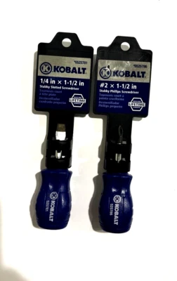 Kobalt Stubby 1.5" Screwdriver set Magnetic Tip, Flat head 1/4" , Phillips #2 - Image 1 of 3