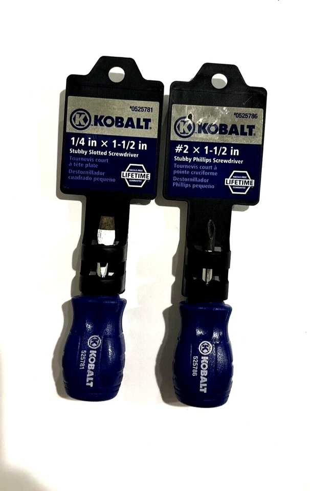 Kobalt Stubby 1.5" Screwdriver set Magnetic Tip, Flat head 1/4" , Phillips #2 - Image 1 of 3
