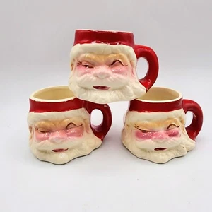 Vintage SANTA MUGS Made In USA stamped Heavy Winking Santa Ceramic Santa Mug - Picture 1 of 6