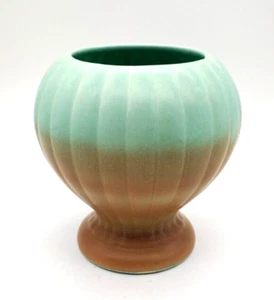 Vtg RumRill Red Wing Pottery 294 Teal Green and Pink Tan Ombre Vase Planter - Picture 1 of 4