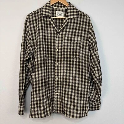 Camisa Scotch & Soda Para Hombres Seersucker Mezcla de Lana Cuadros Calce Relajado Marrón Talla M Foto 1 de 4