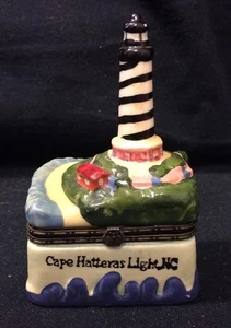 Faience Mini Casket Cape Hatteras Lighthouse  - Picture 1 of 6