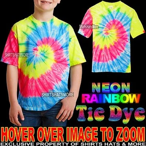 Youth Tie Dye Neon Rainbow T-Shirt Tye Died XS, S, M, L XL Boys Girls Kids Child - Picture 1 of 1