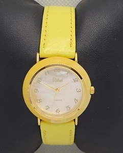 Ladies Vivani Beautiful Stylish Round Yellow Tone Leather Band Analog Watch J8 - Picture 1 of 9