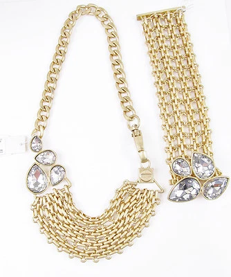 Kenneth Cole New York Gold-Tone Crackle Crystal Necklace & Bracelet Set NWT $180 - Image 1 of 4