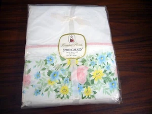 NOS Springmaid Combed Percale Twin Flat Sheet 72 x 108 White Pink Roses Crochet - Picture 1 of 4