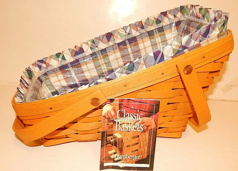 LONGABERGER Medium 1999 Handled Vegetable Basket Desktop Plaid Liner Protector Cover