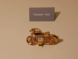 Timex Mini Motorcycle Gold Brass Novelty Clock Timex 4" x 2 1/2" Vintage - Picture 1 of 8