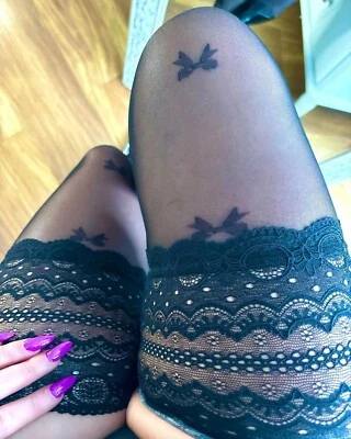 Sexy Halterlose Strümpfe 15DEN Schwarz S-L Damenstrümpfe Nylons Fiore Coquette - Bild 1 von 4