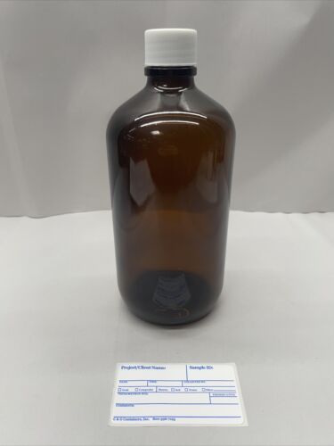 1L Amber Bottle With PTFE Lined Cap, Brand New With Label USA Glass And Seller!