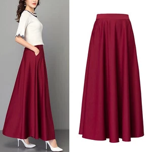 Prom Skirt Women Commuting Stylish High Waist Maxi with Tummy Control Pockets - Picture 1 of 12