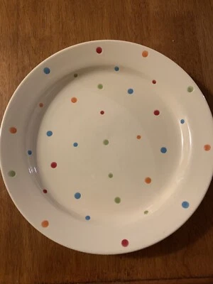 Temptations  10" Dinner Plate Cream & Polka Dot Patterned Stoneware MCM EUC - Image 1 of 4