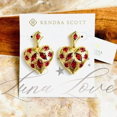 KENDRA SCOTT Holland Gold Heart Drop Earrings in Pink Crystal NWT - Image 1 of 4