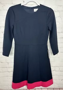 ELIZA J Blue Pink 3/4 Sleeve fit flare knee length rayon knit dress 4P NWT $138 - Picture 1 of 6