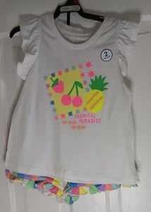 girls size 7 365 kids short set Colorful With Fruit And Stripe Design - Picture 1 of 2