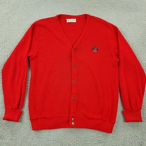 Vintage Izod Sweater Mens Medium Red Cardigan Academia Preppy 80s 90s USA - Picture 1 of 18